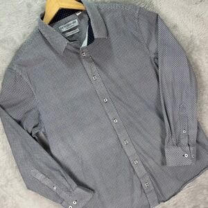 Nick Graham Mens Stretch Modern Fit Shirt Long Sleeve Navy Geometric Print Sz XL